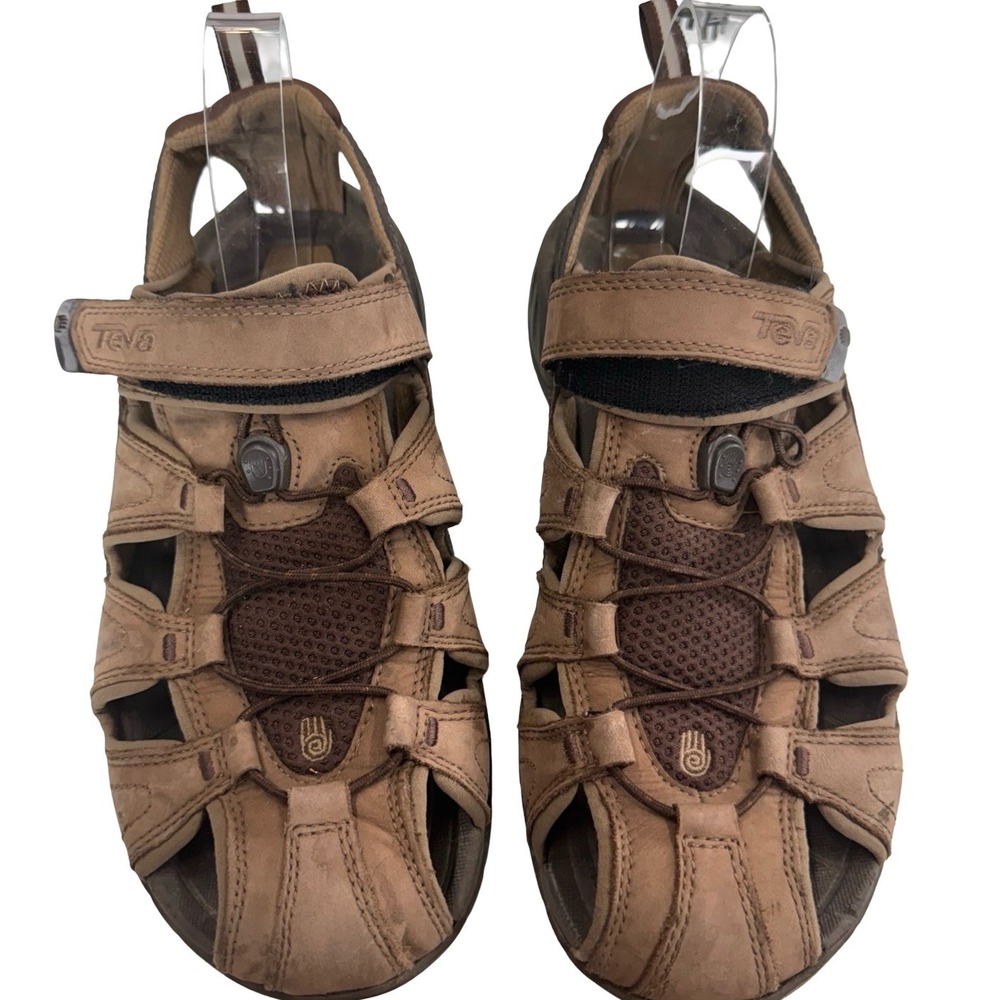 Teva Leather Forebay Sport Sandals Brown Adjustable‎ Outdoor Hiking Men's 10